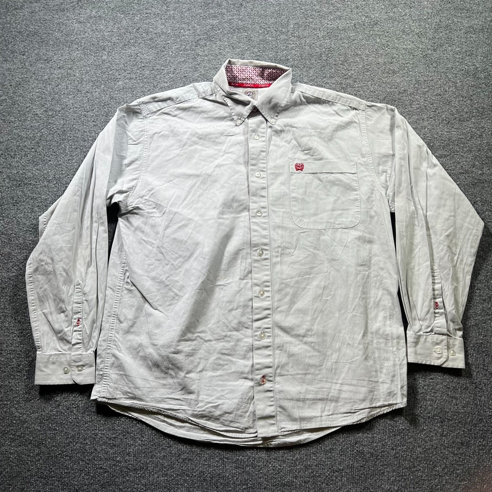 Cinch Shirt Men Small Gray White Striped 100% Cotton Button Front Western Cowboy
